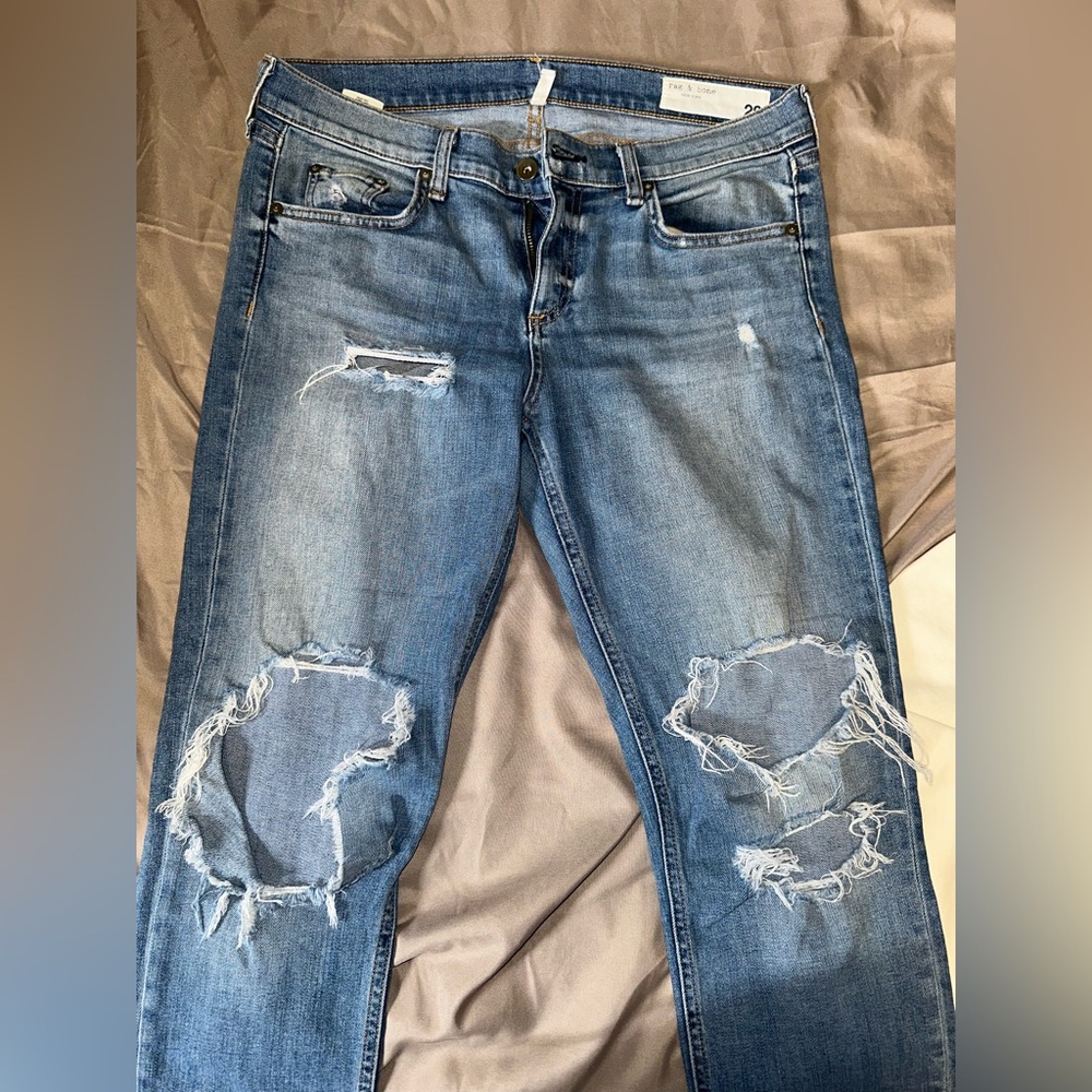 rag & bone Distressed Skinny Jeans in Blue